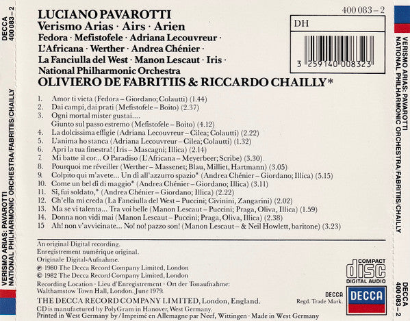 Luciano Pavarotti : Verismo Arias (CD, Album)