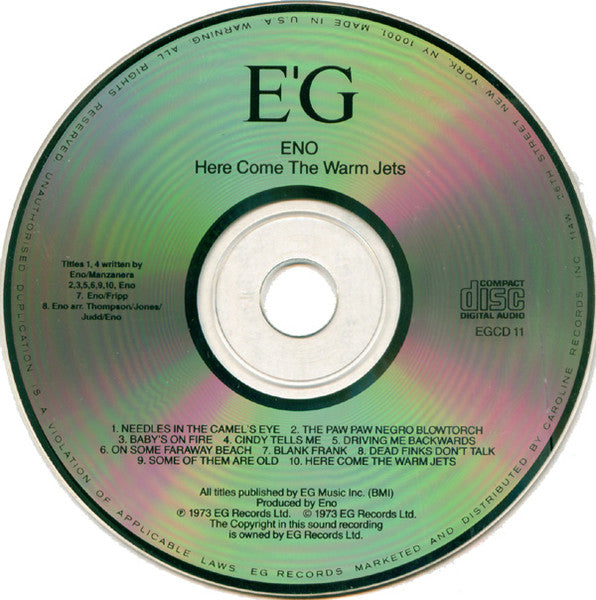 Brian Eno : Here Come The Warm Jets (CD, Album, RE)