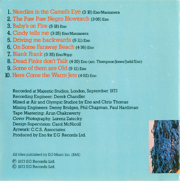 Brian Eno : Here Come The Warm Jets (CD, Album, RE)