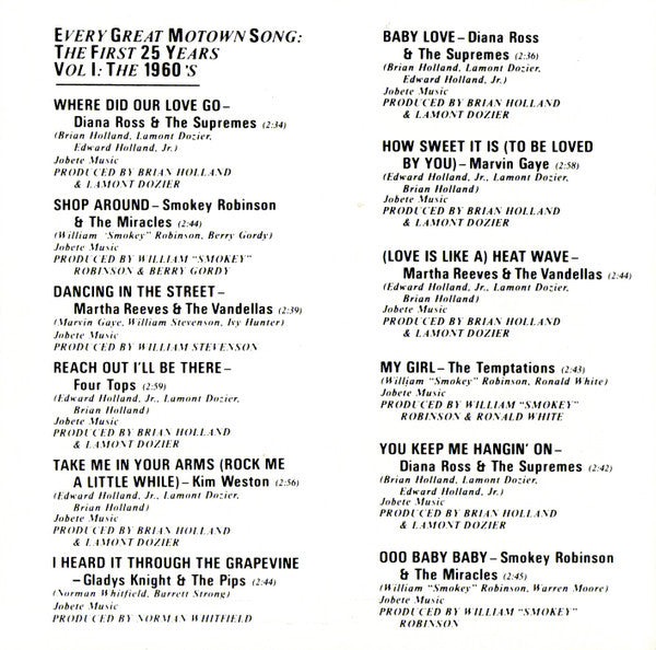 Various : Every Great Motown Song: The First 25 Years As Originally Recorded (CD, Comp, RM)