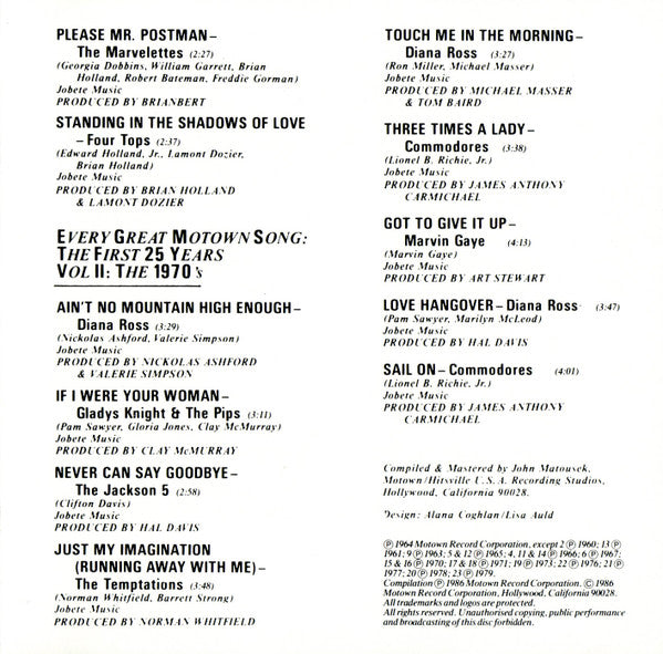 Various : Every Great Motown Song: The First 25 Years As Originally Recorded (CD, Comp, RM)