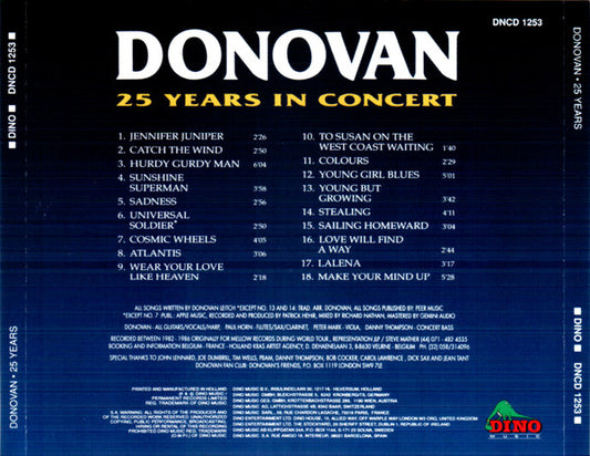 Donovan : 25 Years In Concert (CD, Album)