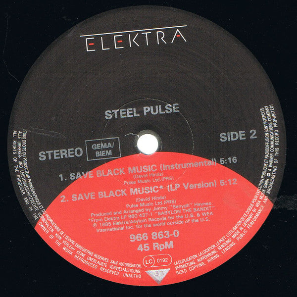 Steel Pulse : Save Black Music (12", Maxi)