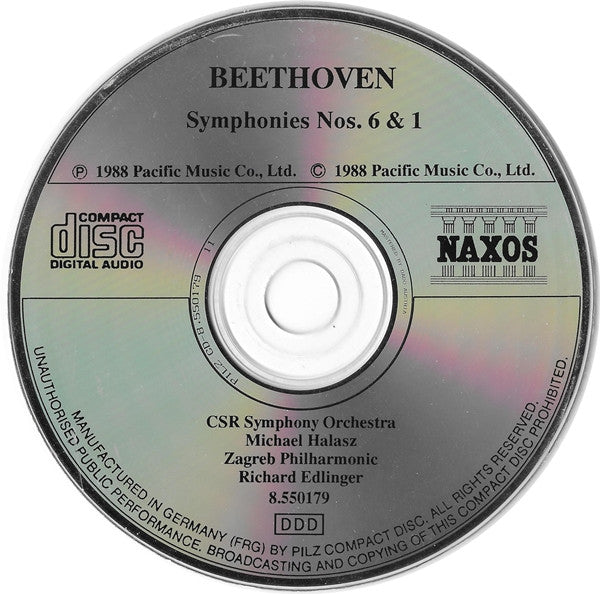 Ludwig Van Beethoven, Slovak Radio Symphony Orchestra, Zagrebačka Filharmonija, Michael Halász, Richard Edlinger : Symphony No. 6 'Pastoral' - Symphony No. 1 (CD, Album)