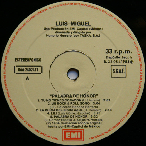 Luis Miguel : Palabra De Honor (LP, Album)