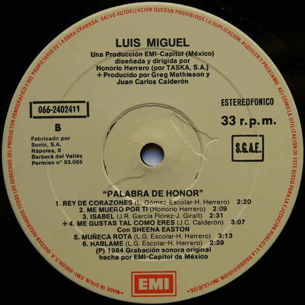 Luis Miguel : Palabra De Honor (LP, Album)