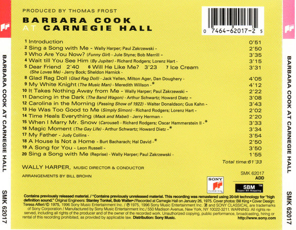 Barbara Cook : Barbara Cook At Carnegie Hall (CD, RE, RM)