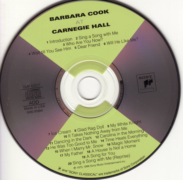 Barbara Cook : Barbara Cook At Carnegie Hall (CD, RE, RM)