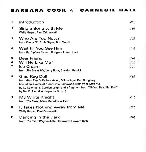 Barbara Cook : Barbara Cook At Carnegie Hall (CD, RE, RM)