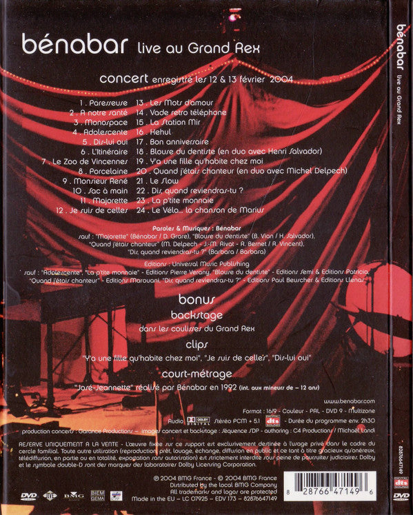 Bénabar : Live Au Grand Rex (DVD-V, PAL)