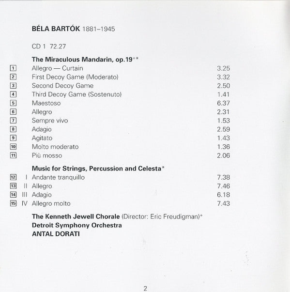 Béla Bartók, Antal Dorati, Zubin Mehta, Pascal Rogé : The Miraculous Mandarin / Hungarian Sketches / Suite No. 1 / Music For Strings, Percussion And Celesta / Rhapsody (2xCD, Comp, RM)