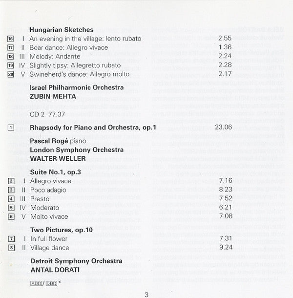 Béla Bartók, Antal Dorati, Zubin Mehta, Pascal Rogé : The Miraculous Mandarin / Hungarian Sketches / Suite No. 1 / Music For Strings, Percussion And Celesta / Rhapsody (2xCD, Comp, RM)
