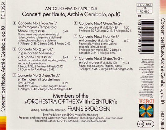 Antonio Vivaldi, Frans Brüggen : Concerti Per Flauto, Archi E Cembalo / Flötenkonzerte / Flute Concertos, Op. 10 (CD)