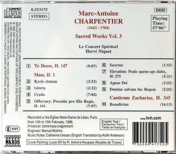 Marc Antoine Charpentier - Le Concert Spirituel, Hervé Niquet : Te Deum / Mass / Canticum Zachariae (CD)
