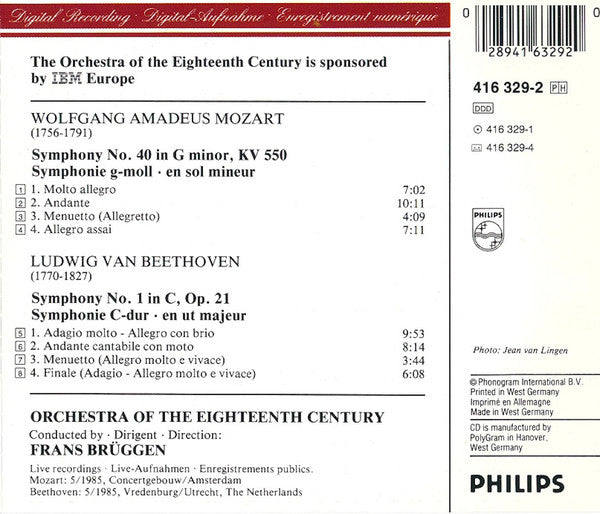 Orchestra Of The 18th Century, Frans Brüggen, Mozart*, Beethoven* : Symphony No.40 / Symphony No.1 (CD)