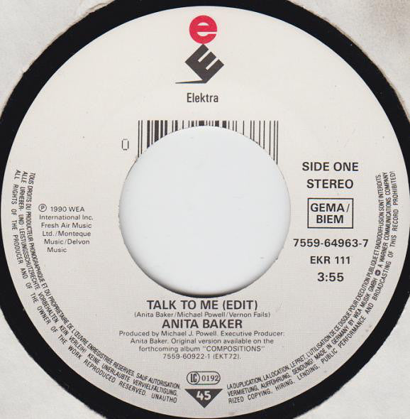 Anita Baker : Talk To Me  (7", Single)
