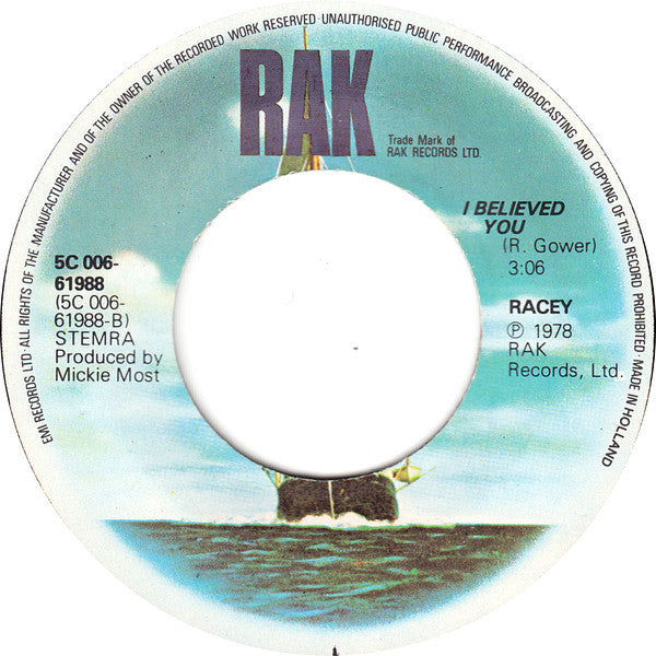 Racey : Lay Your Love On Me / I Believed You (7", Single)
