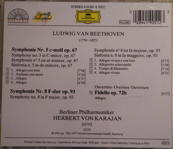 Ludwig van Beethoven / Herbert von Karajan / Berliner Philharmoniker : Symphonies Nos. 5 & 8 / Ouvertüre "Fidelio" (CD, Comp, RE, RM)