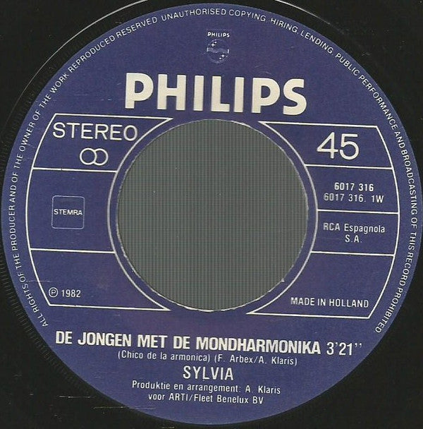 Sylvia (31) : De Jongen Met De Mondharmonika (7", Single, Pap)