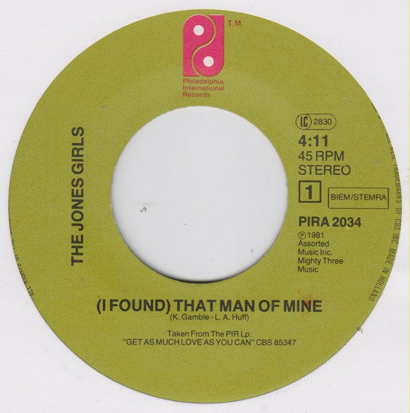 The Jones Girls : (I Found) That Man Of Mine (7", Single)