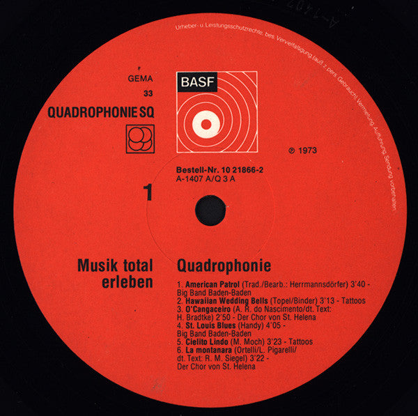 Various : Musik Total Erleben (Quadrophonie) (LP, Album, Quad, Smplr)