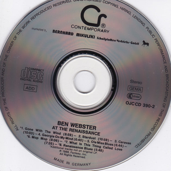 Ben Webster : At The Renaissance (CD, Album, RE, RM)