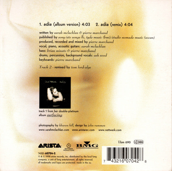 Sarah McLachlan : Adia (CD, Single)