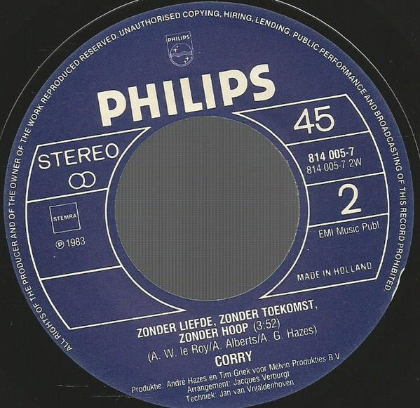 Corry Konings : Waarom Mocht Dit Niet Lang Duren (7", Single, Not)
