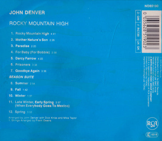 John Denver : Rocky Mountain High (CD, Album, RE)