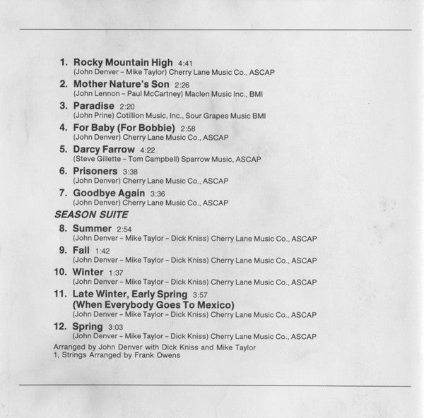 John Denver : Rocky Mountain High (CD, Album, RE)