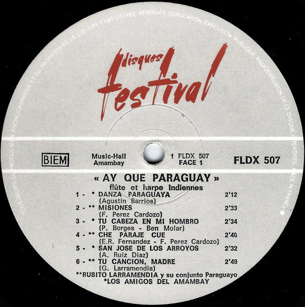 Facio Santillan, Marcelino Romero : Ay Que Paraguay (Flûte Et Harpe Indiennes) (LP)