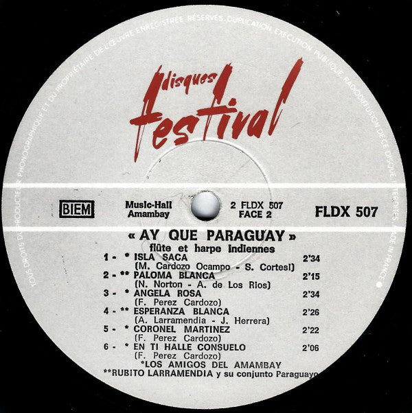 Facio Santillan, Marcelino Romero : Ay Que Paraguay (Flûte Et Harpe Indiennes) (LP)