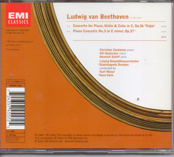 Ludwig van Beethoven - Christian Zacharias, Ulf Hoelscher, Heinrich Schiff, Gewandhausorchester Leipzig, Staatskapelle Dresden, Kurt Masur, Hans Vonk : Triple Concerto / Piano Concerto No. 3 (CD, Comp)