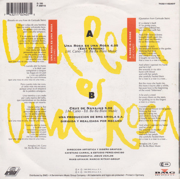 Mecano : Una Rosa Es Una Rosa (7")