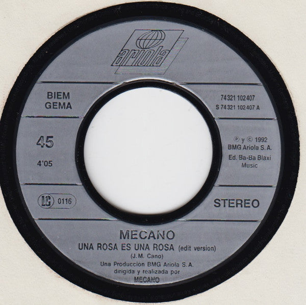 Mecano : Una Rosa Es Una Rosa (7")