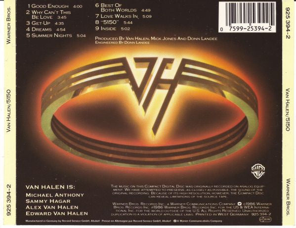 Van Halen : 5150 (CD, Album)