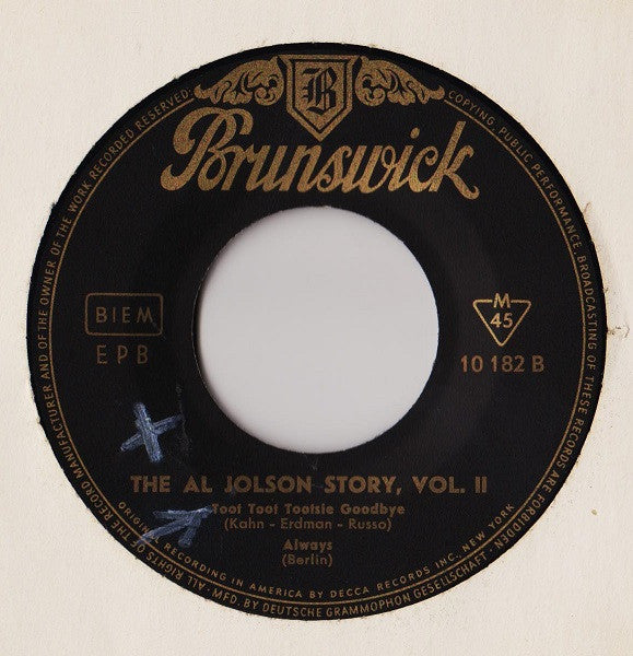Al Jolson : The Al Jolson Story Vol.II (7", EP, Mono)