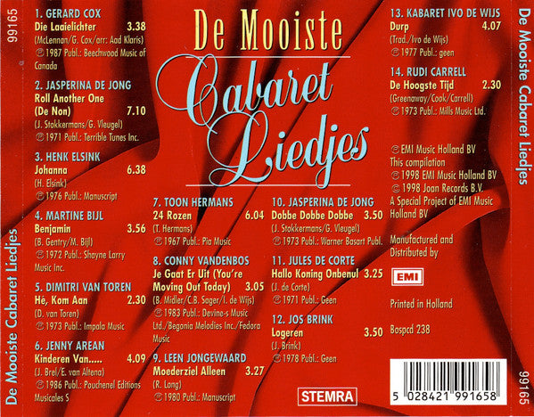 Various : De Mooiste Cabaret Liedjes (CD, Comp)