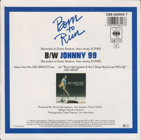 Bruce Springsteen & The E-Street Band : Born To Run (7", Single)