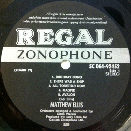 Matthew Ellis : Matthew Ellis (LP, Album)