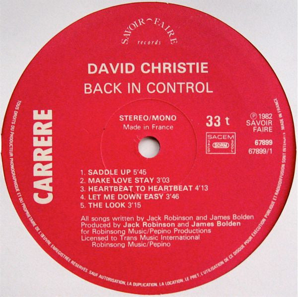 David Christie : Back In Control (LP, Album)