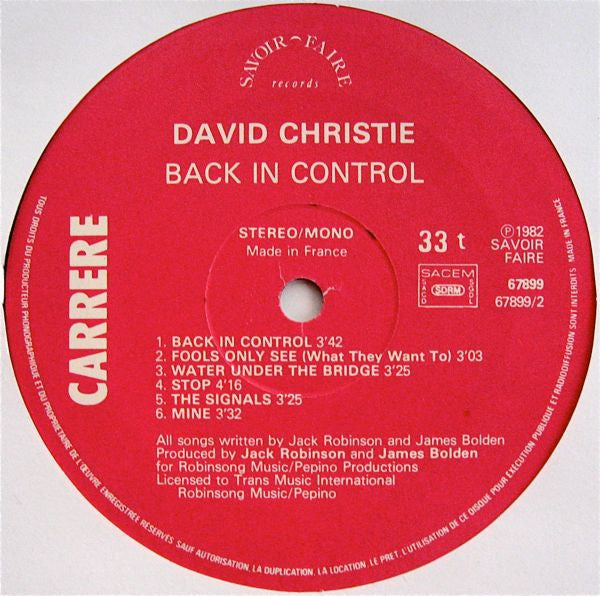 David Christie : Back In Control (LP, Album)