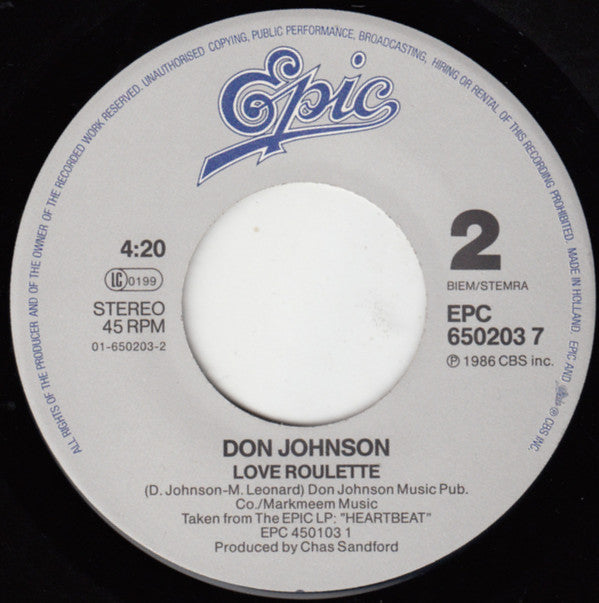 Don Johnson : Heartache Away (7", Single, Pos)