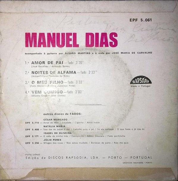 Manuel Dias : Amor De Pai (7", EP)
