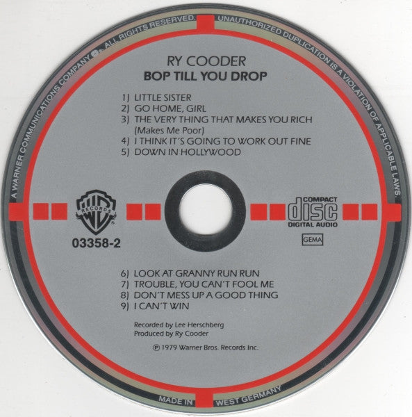 Ry Cooder : Bop Till You Drop (CD, Album, RE, Tar)