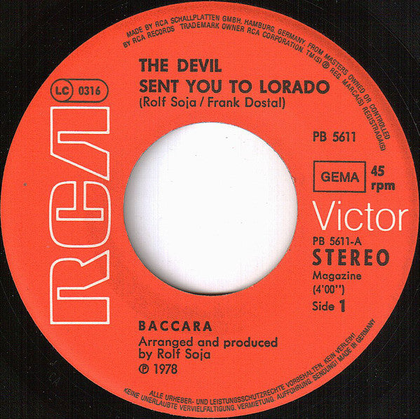 Baccara : The Devil Sent You To Lorado (7", Single)