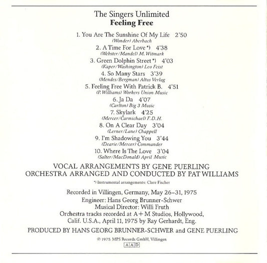 The Singers Unlimited / Patrick Williams And His Orchestra : Feeling Free (CD, Album)