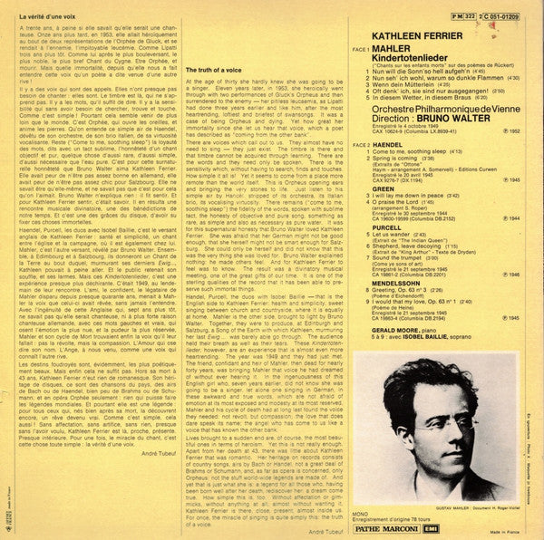 Gustav Mahler, Kathleen Ferrier / Wiener Philharmoniker , Direction Bruno Walter : Kindertotenlieder  (LP, Comp, Mono, RE)