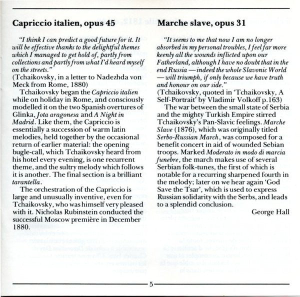 Pyotr Ilyich Tchaikovsky : 1812 Overture: Capriccio Italien; Marche Slave; (CD, Album, RE, RM)