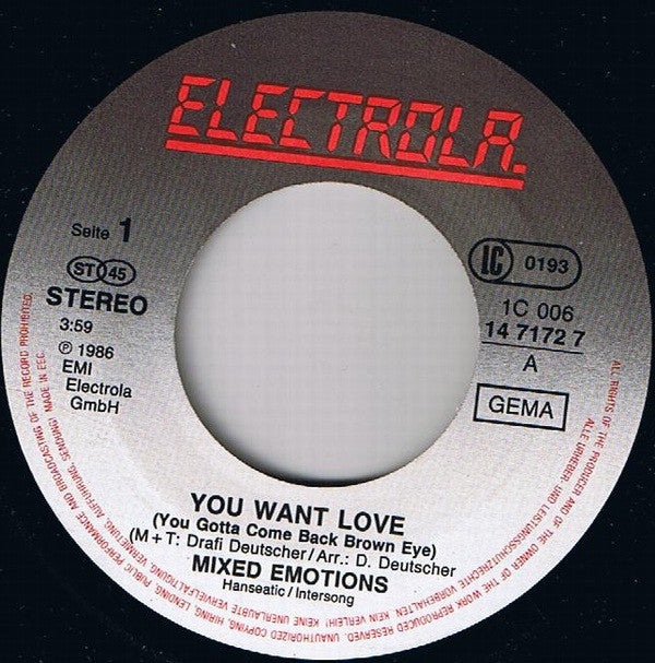 Mixed Emotions : You Want Love (Maria, Maria...) (7", Single)